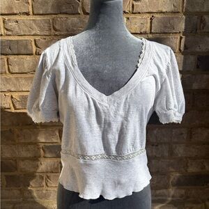Aerie Light Gray Lace Accent Women's Blouse